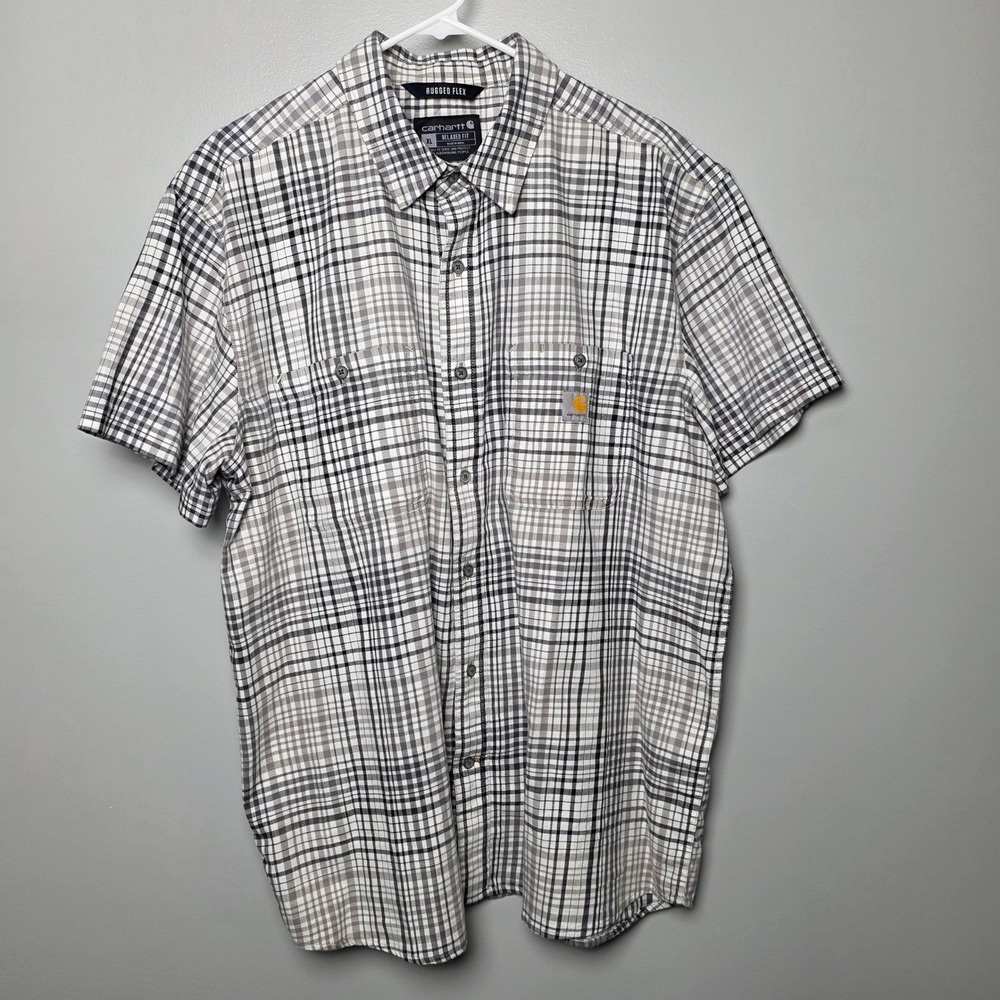 Carhartt‎ Button Down Shirt Mens XL Rugged Flex Relaxed Fit Grey Short Sleeve